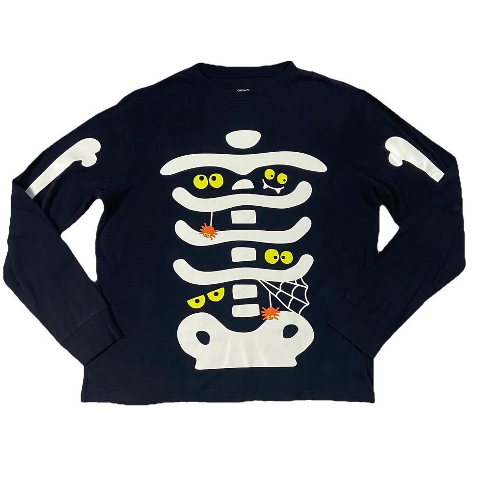 Skeleton Long Sleeve Crew Neck Halloween Tee Adult  Black 2XL Glow in the Dark
